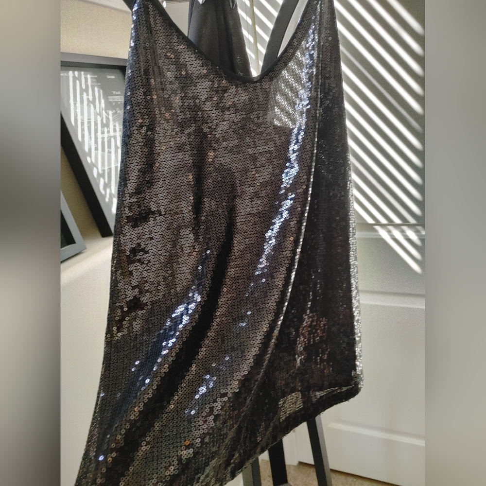 Grace Karin~ Black Sequin Tank Top ~ Size S